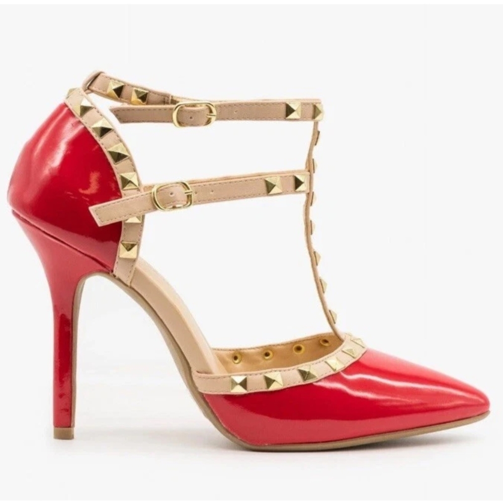 Wild Diva Red and Gold Studded Heels